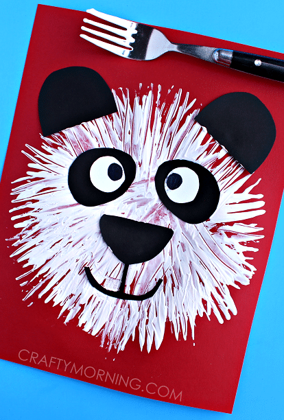 Animal Projects For Preschoolers - Fork Print Panda Bear Craft