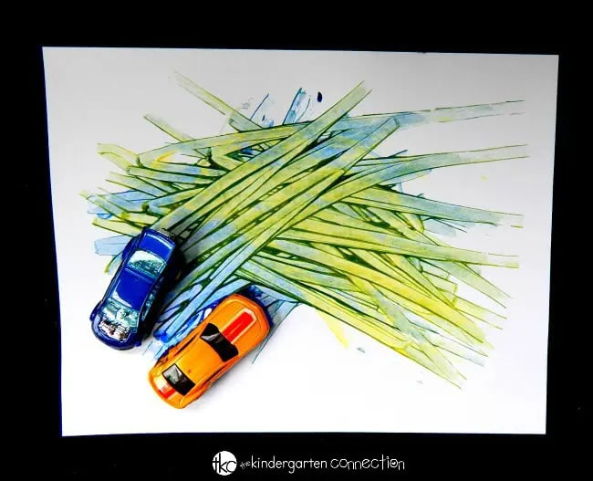 Car Crafts For Toddlers - Color Mixing With Toy Cars