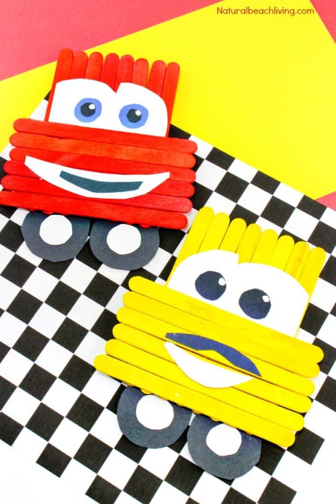 Car Crafts For Toddlers - Disney Pixar Cars Popsicle Stick Crafts