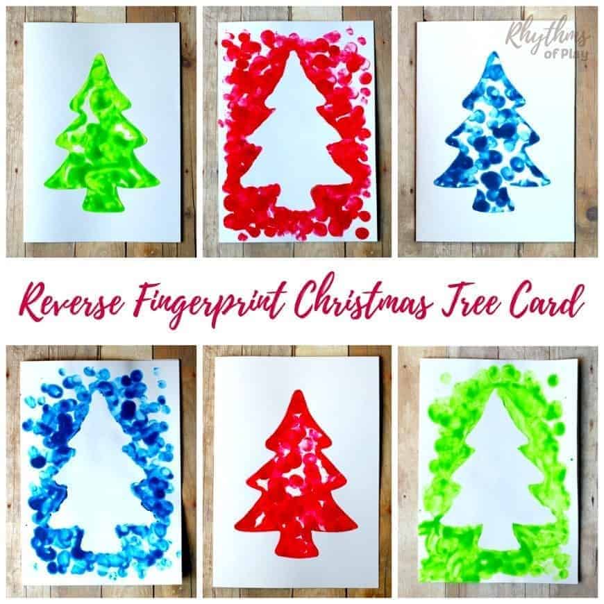 Christmas Arts And Crafts For Preschoolers - Reverse Fingerprint Christmas Tree Cards And Crafts