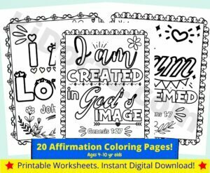 20 Affirmation Coloring Pages, Scripture/Bible Verse For Kids, Easy Bible Verse Coloring Pages - Instant Digital Pdf Download