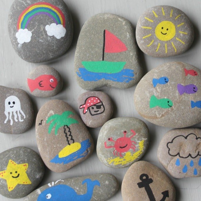 Beach Crafts for Toddlers - Beach Scene Rock Painting  