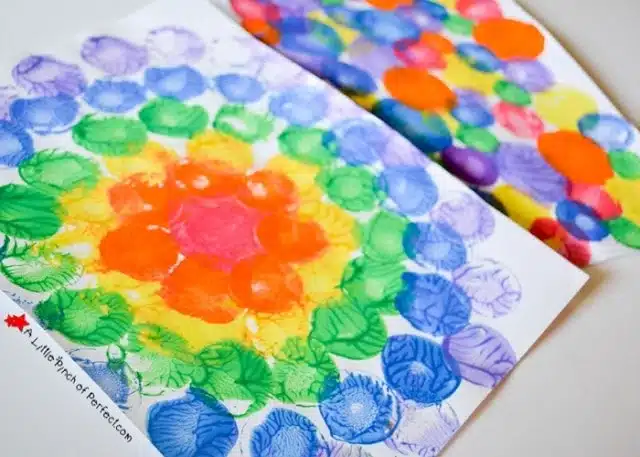 Easy Art Projects for Toddlers - Milk Caps And Lids Squish Painting