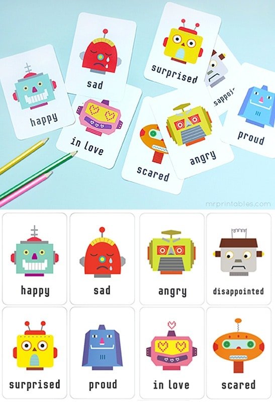 Emotion Activities For Toddlers - Emotion Flashcards (With Emotional Robots)