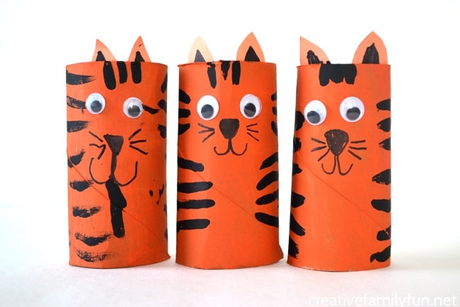 Zoo Animals Crafts for Toddlers - Cardboard Tube Tiger Craft