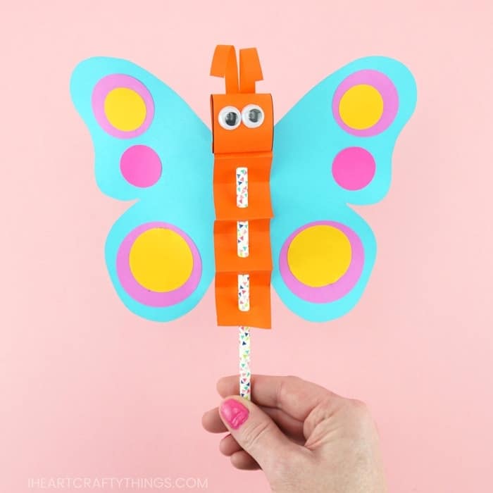 Zoo Animals Crafts for Toddlers - Colorful Paper Butterfly Puppet Craft