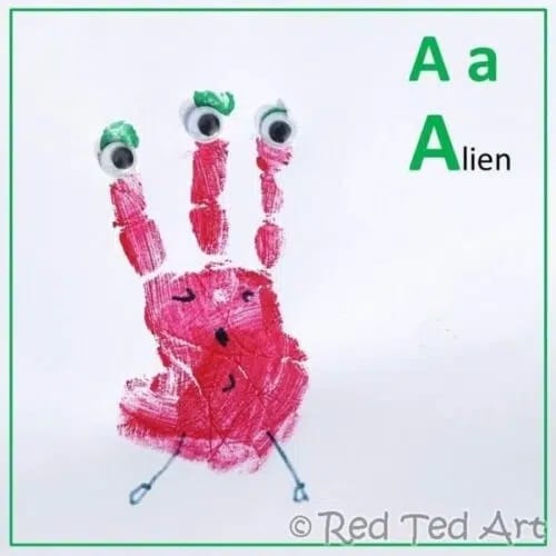 Letter A Crafts For Toddlers - A For Alien - Handprint Alphabet 