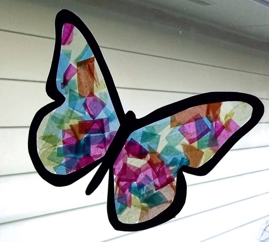 Letter B Crafts For Toddlers - Butterfly Stained Glass Contact Paper Craft