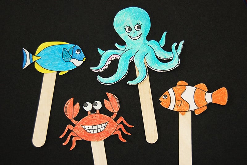Letter U Crafts for Toddlers - Underwater Animal Popsicle Stick Puppets