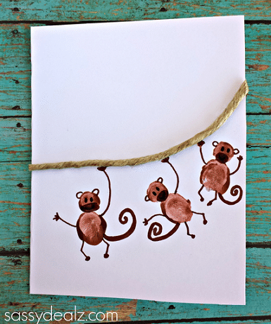 Monkey Crafts For Toddlers - Fingerprint Monkey Card