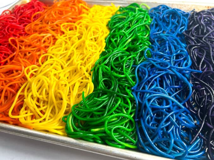 Messy Play Ideas For Toddlers - Rainbow Spaghetti